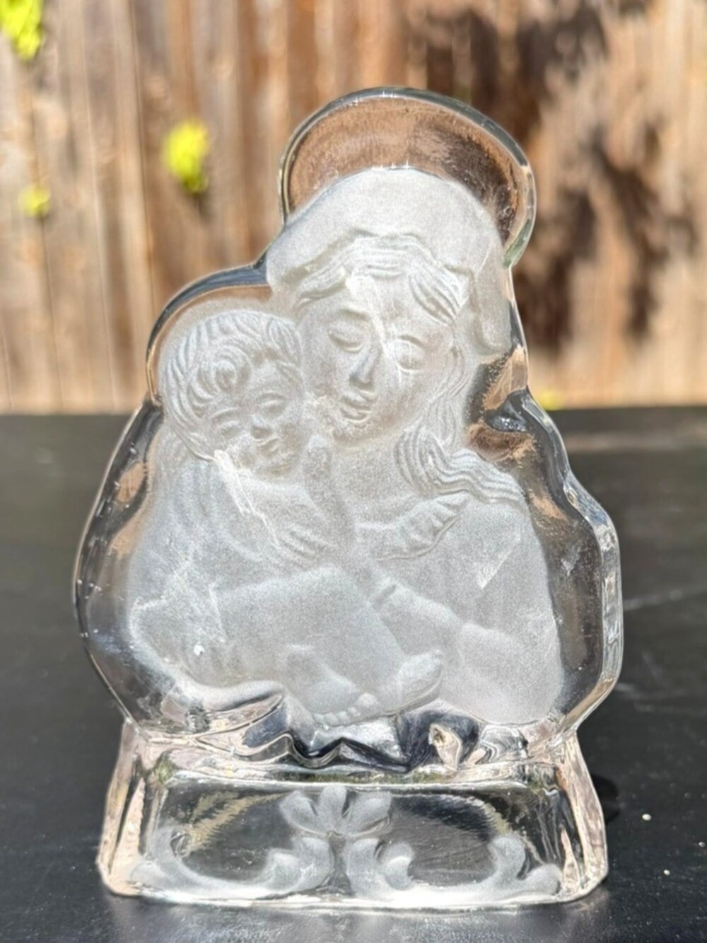 Vintage Frosted Glass Madonna Child Votive Candle Holder Virgin Mary Jesus